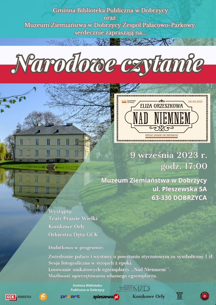 Na zdjęciu plakat imprezy - zdjęcie pałacu w Dobrzycy wraz z grafiką akcji oraz treścią dostępną powyżej w artykule. 