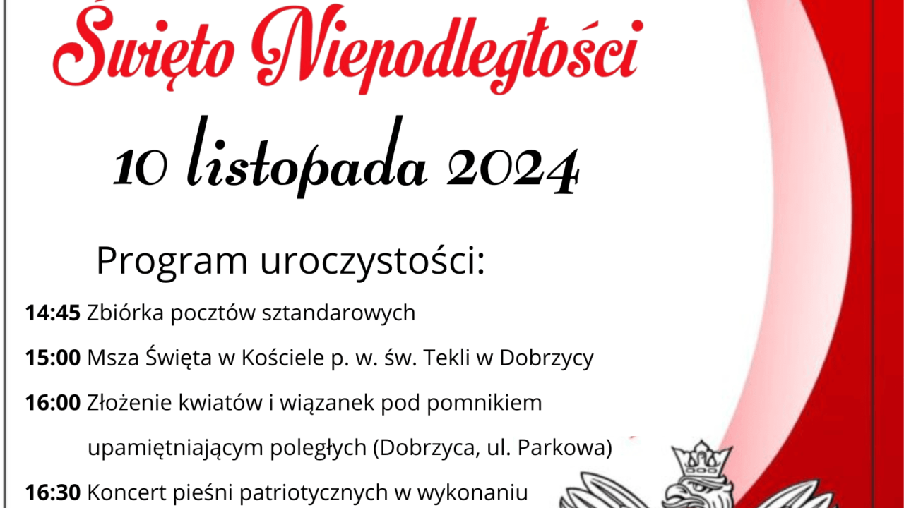 Plakat przedstawia biało-czerwoną plagę z orłem